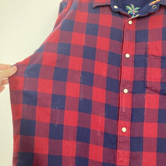 Chubbies Shirt Mens Large Red Blue Plaid Flannel Reversible Palm Tree Casual - Picture 11 of 12